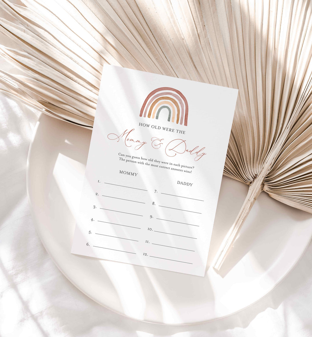 Rainbow Baby Shower How Old Were The Mummy and Daddy To Be Game Printable