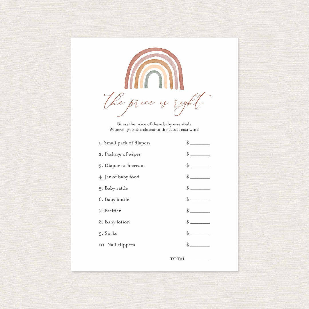 Rainbow Baby Shower The Price Is Right Game Printable