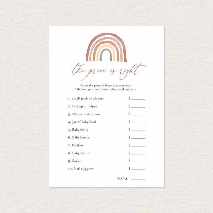 Rainbow Baby Shower The Price Is Right Game Printable