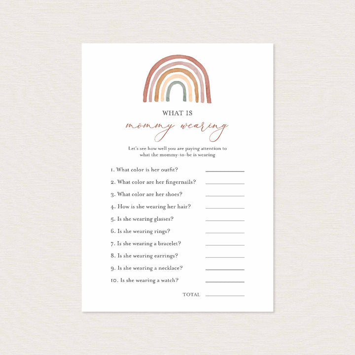 Rainbow Baby Shower What Is Mummy Wearing Game Printable