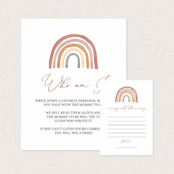 Rainbow Baby Shower Who Am I Game Printable