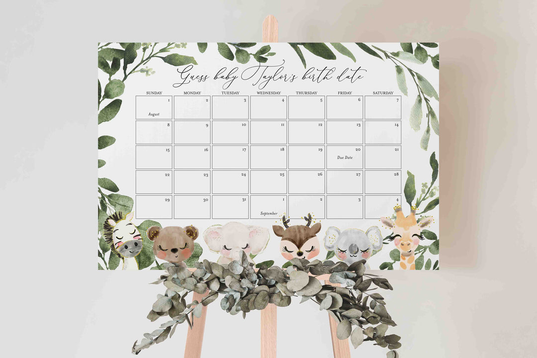 Baby Safari Baby Shower Due Date Calendar Printable