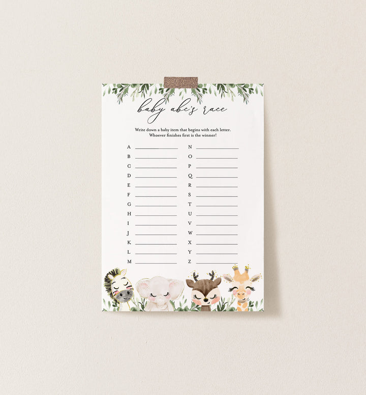 Baby Safari Baby Shower ABC's Race Game Printable