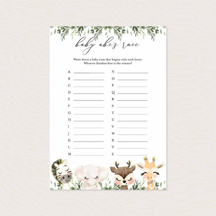 Baby Safari Baby Shower ABC's Race Game Printable