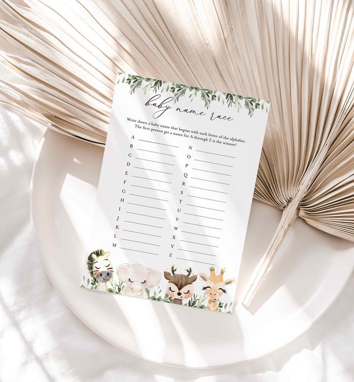 Baby Safari Baby Shower Name Race Game Printable