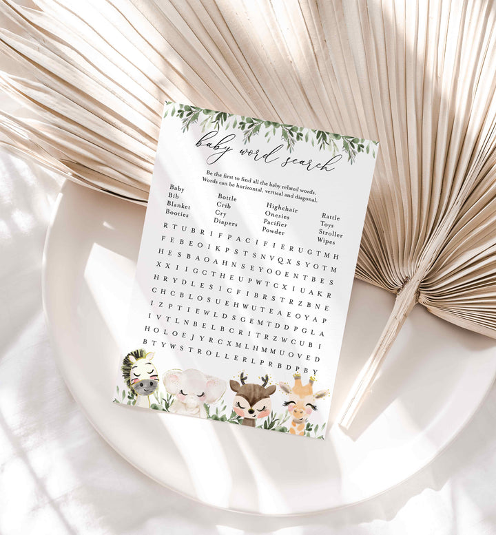 Baby Safari Baby Shower Word Search Game Printable