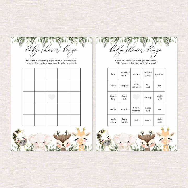 Baby Safari Baby Shower Bingo Game Printable