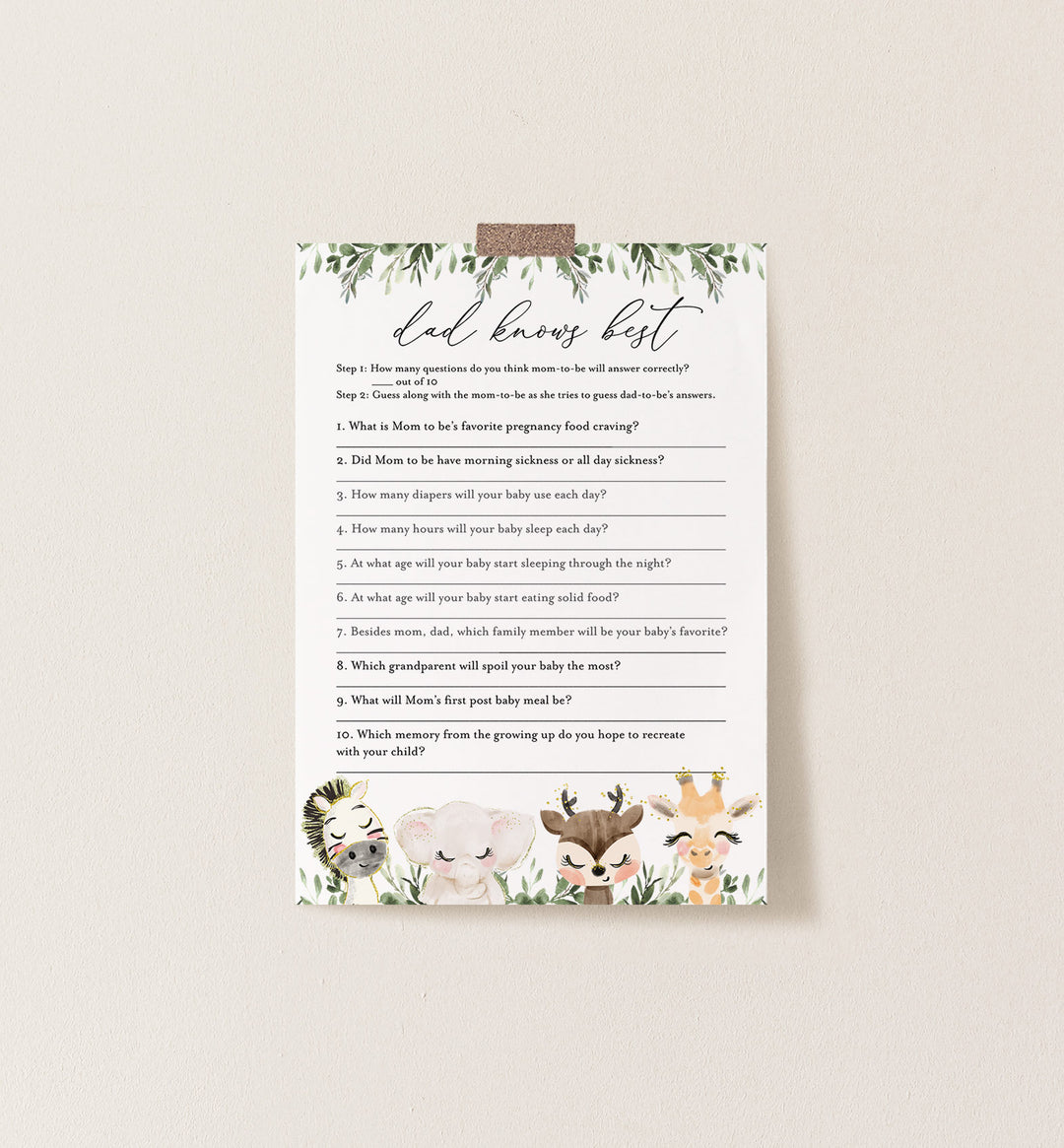 Baby Safari Baby Shower Dad Knows Best Game Printable