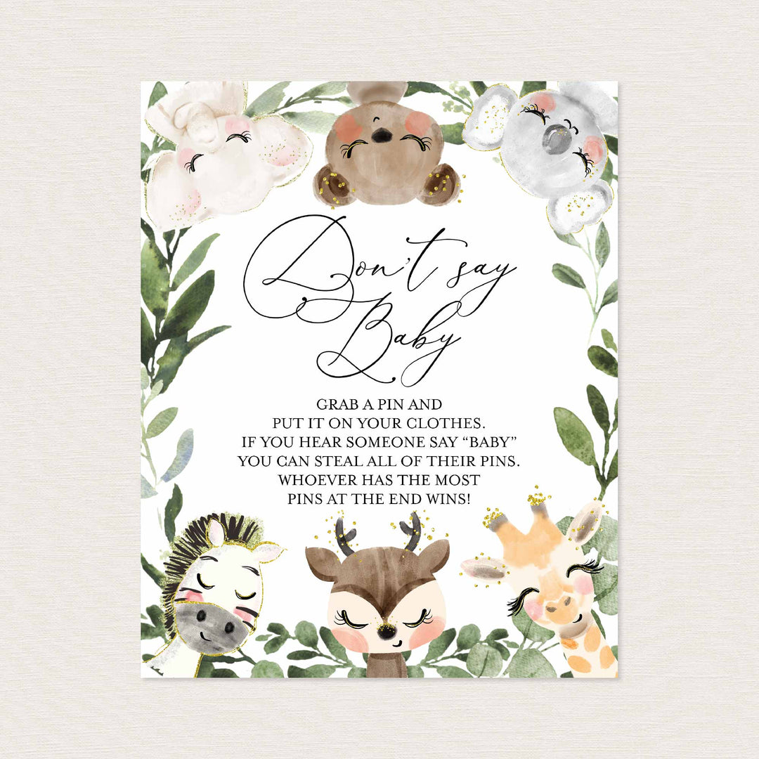 Baby Safari Baby Shower Don't Say Baby Game Printable