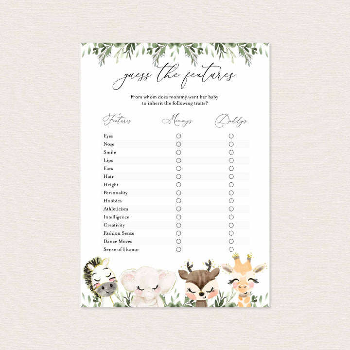 Baby Safari Baby Shower Guess The Features Game Printable