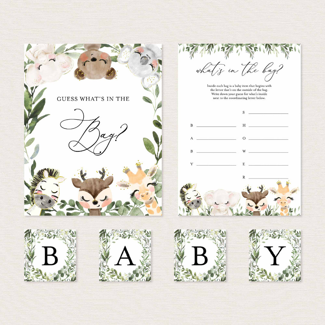 Baby Safari Baby Shower Guess What's In The Bag Game Printable