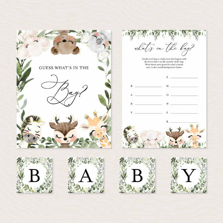 Baby Safari Baby Shower Guess What's In The Bag Game Printable