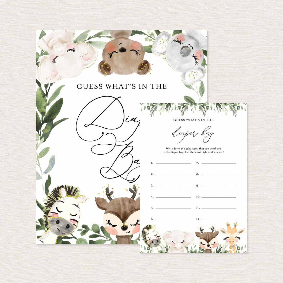 Baby Safari Baby Shower Guess What's In The Diaper Bag Game Printable