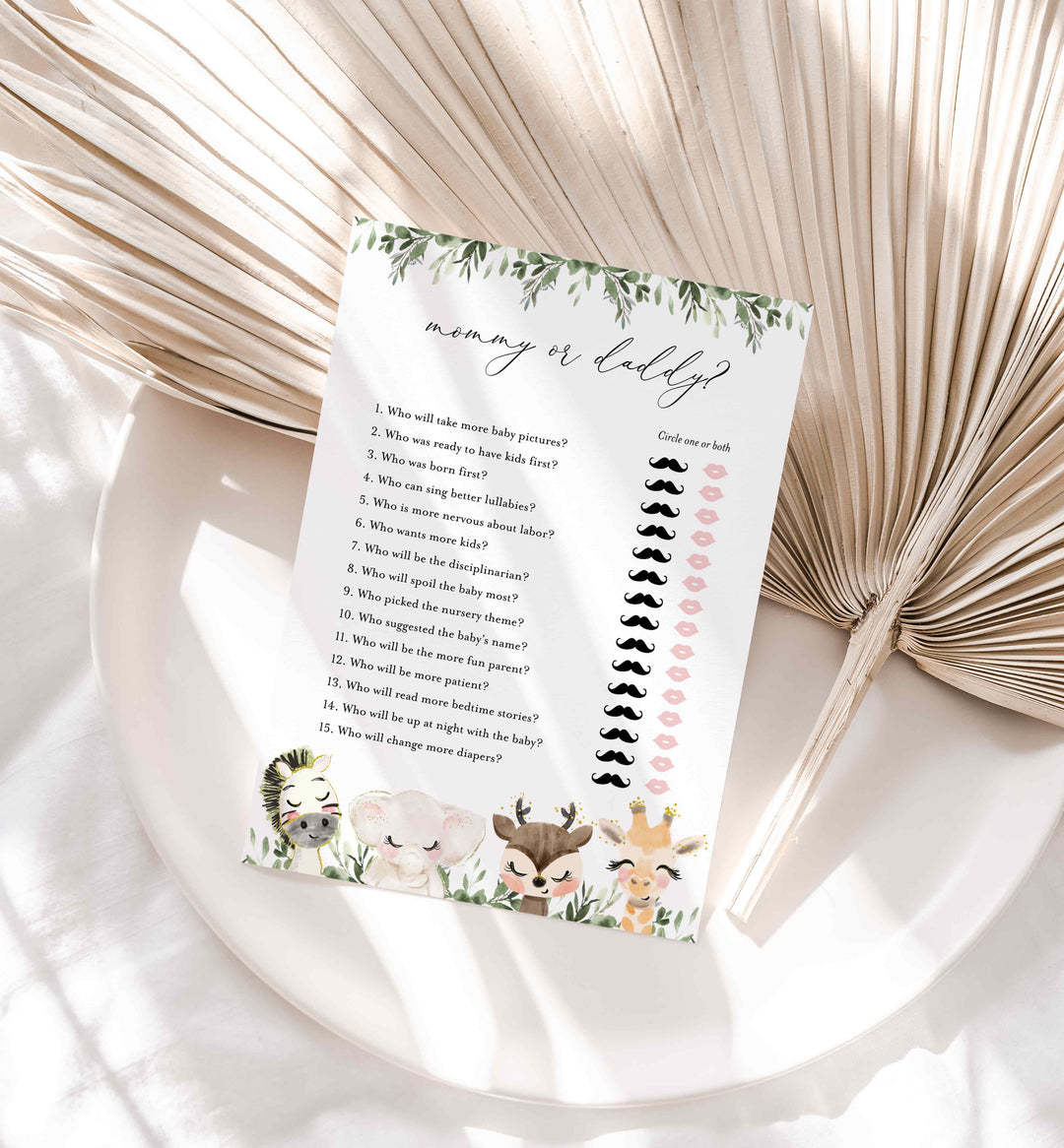 Baby Safari Baby Shower Mummy or Daddy Game Printable