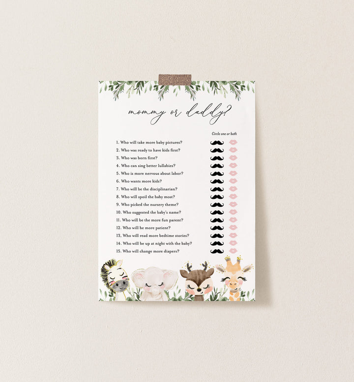 Baby Safari Baby Shower Mummy or Daddy Game Printable