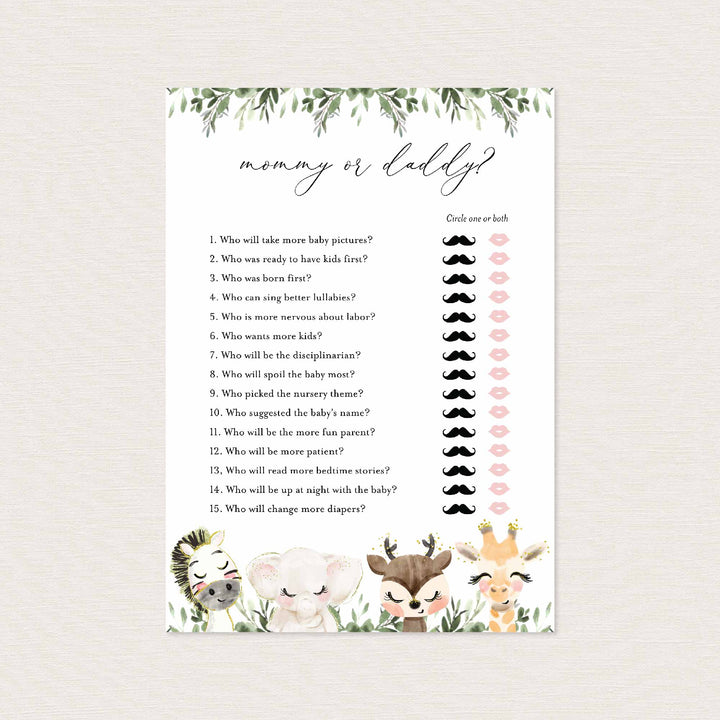 Baby Safari Baby Shower Mummy or Daddy Game Printable