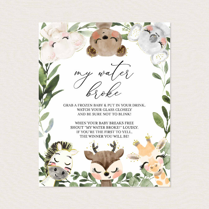 Baby Safari Baby Shower My Water Broke Game Printable