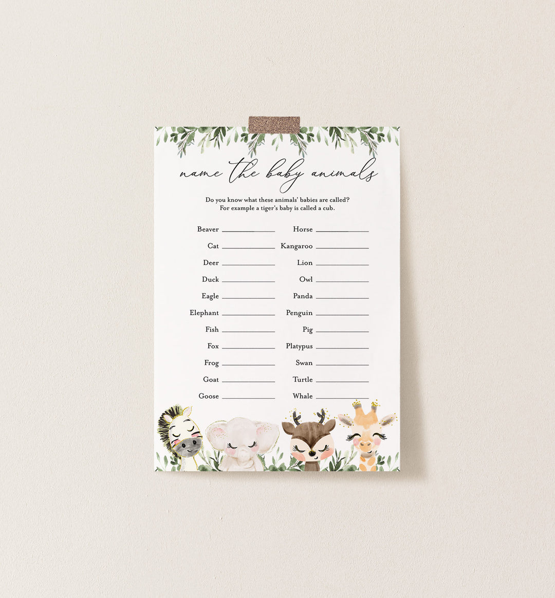 Baby Safari Baby Shower Name The Baby Animals Game Printable