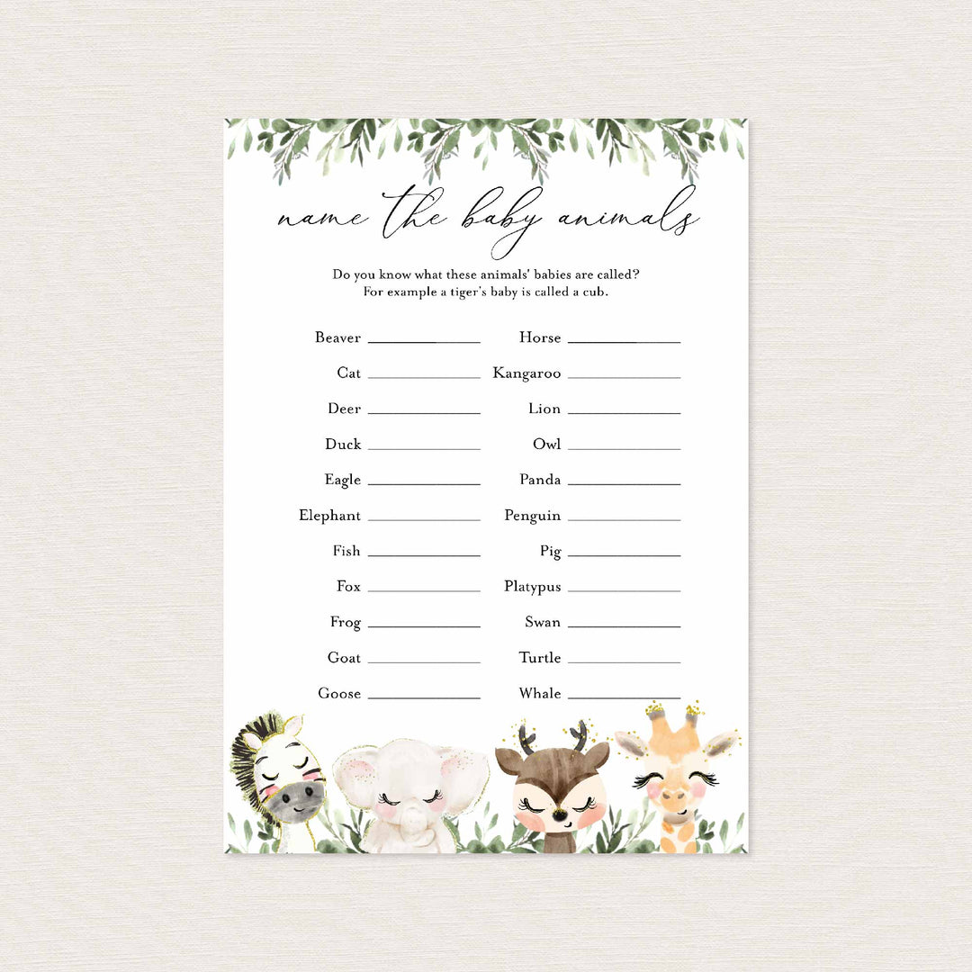 Baby Safari Baby Shower Name The Baby Animals Game Printable