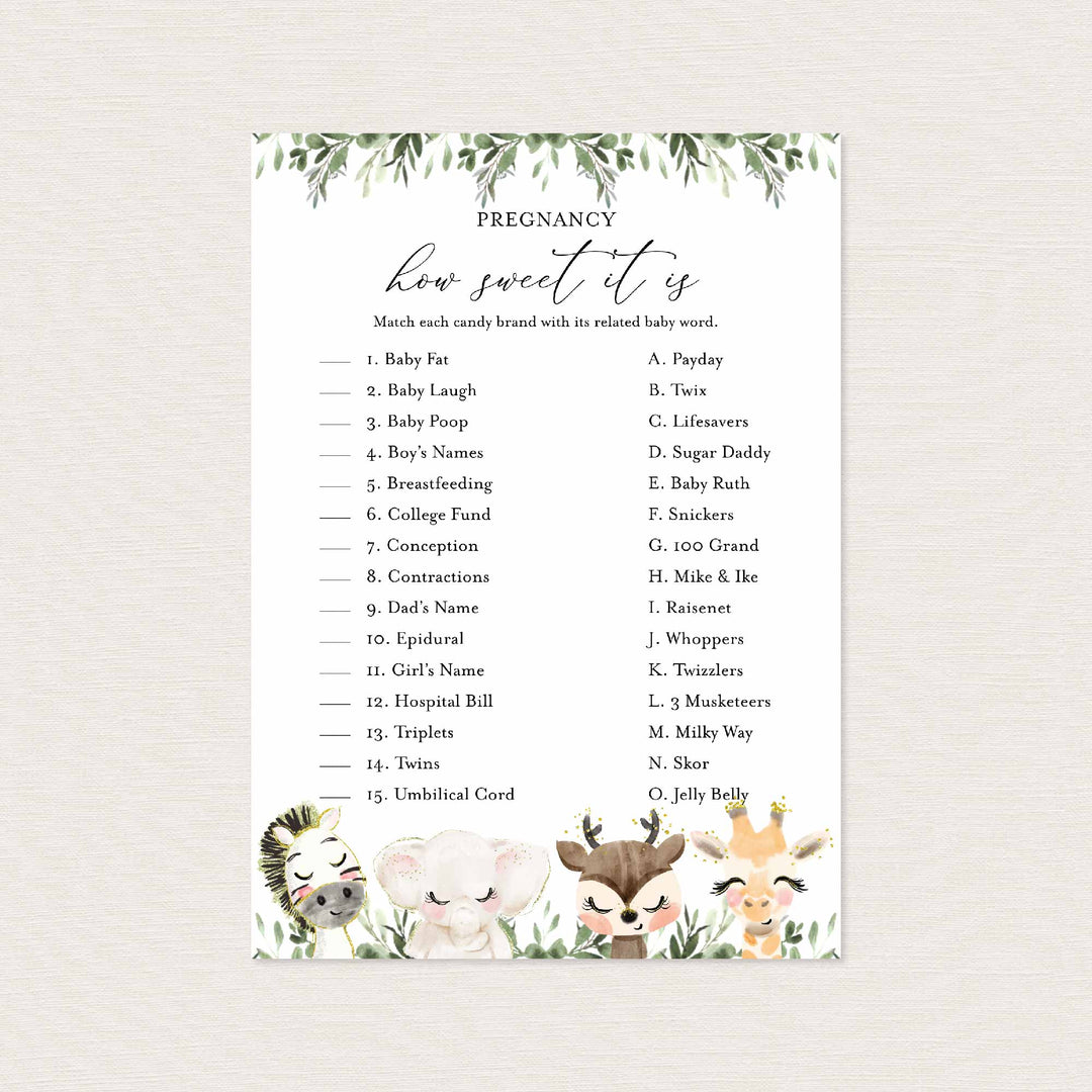 Baby Safari Baby Shower Pregnancy How Sweet It Is Game Printable