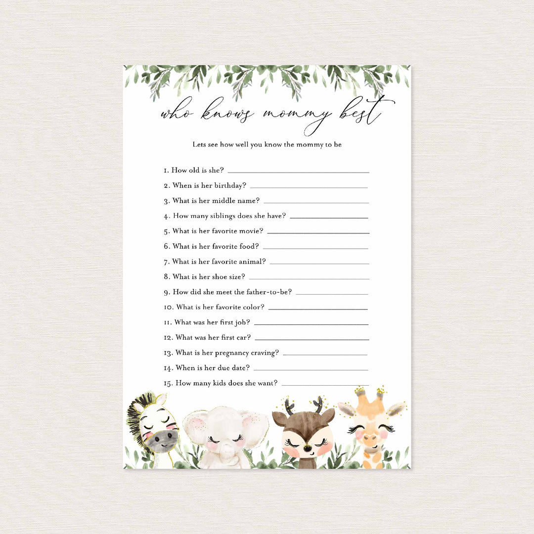 Baby Safari Baby Shower Who Knows Mummy Best Game Printable