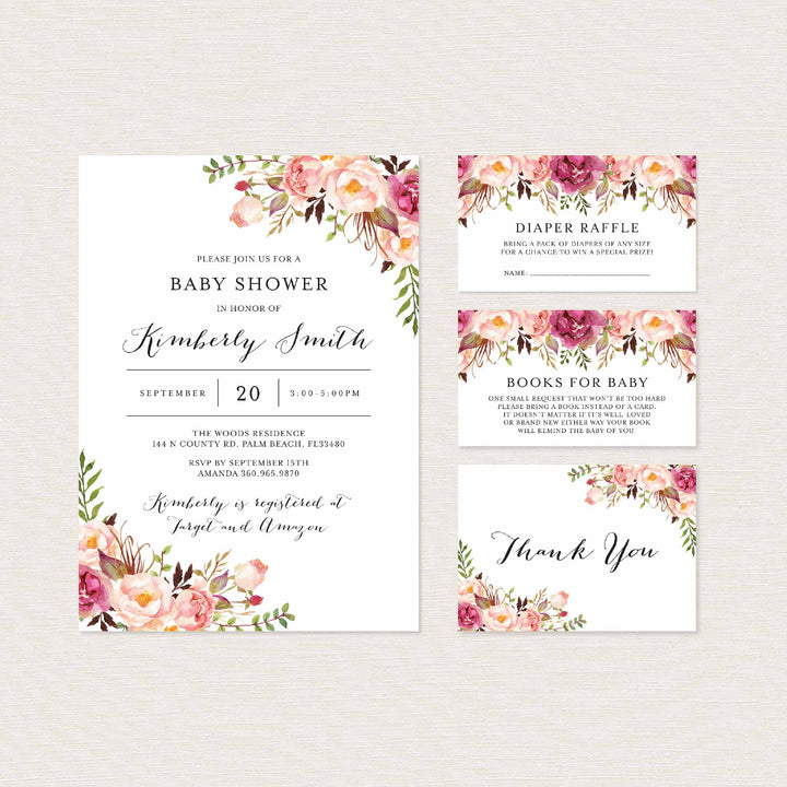 Pink Floral Baby Shower Suite Printable