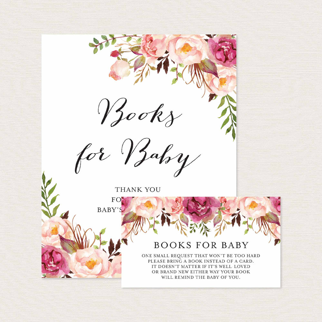 Pink Floral Baby Shower Books For Baby Printable