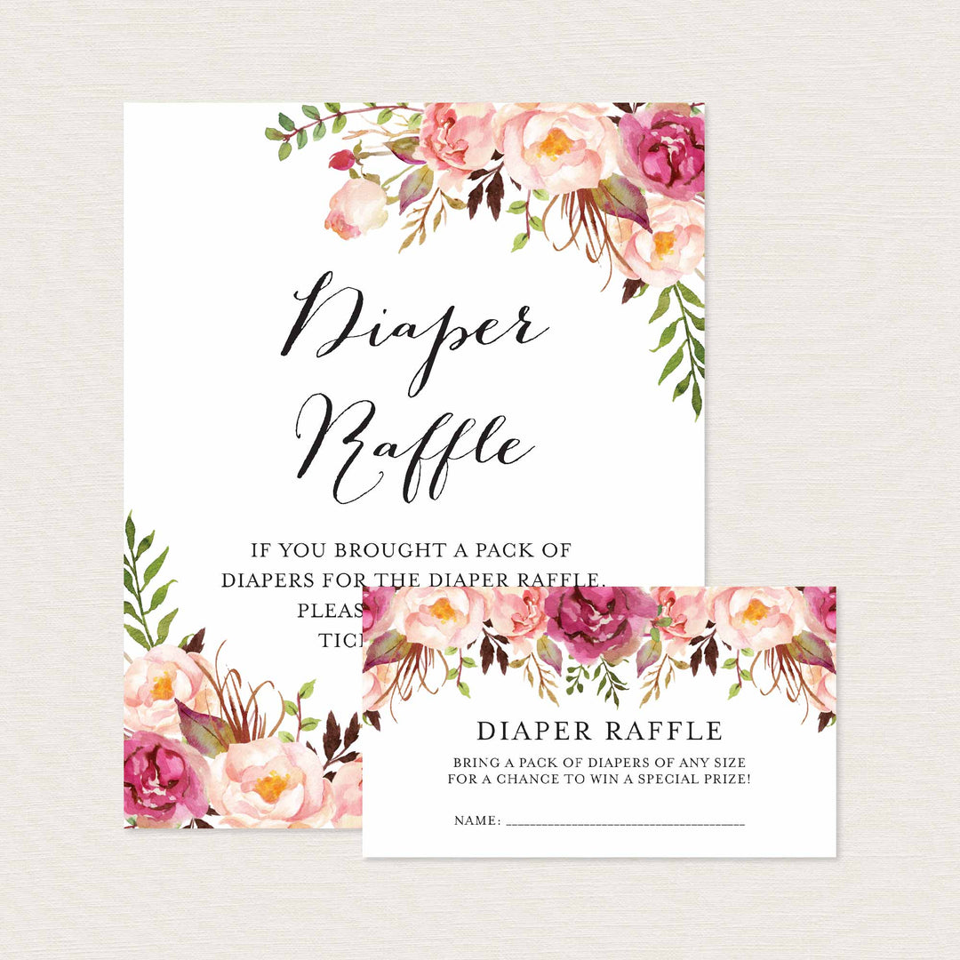 Pink Floral Baby Shower Diaper Raffle Printable