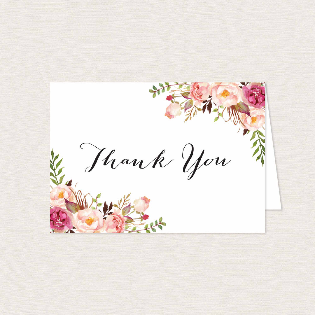 Pink Floral Baby Shower Thank You Card Printable