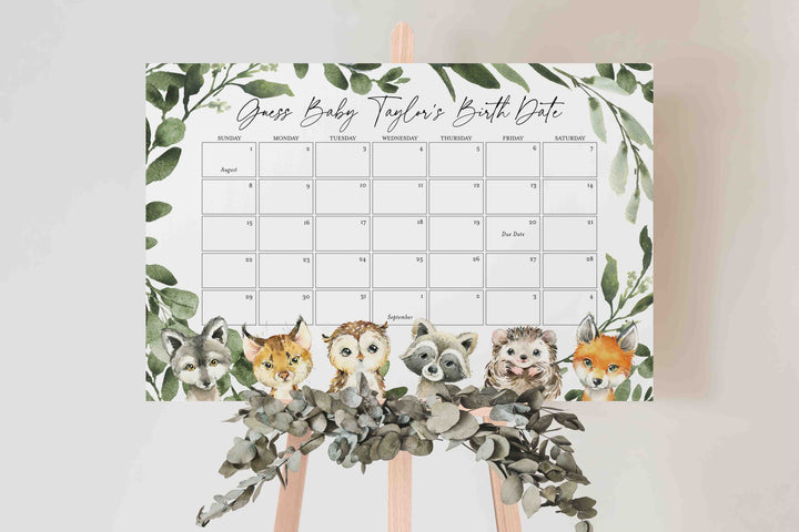 Little Woodland Baby Shower Due Date Calendar Printable