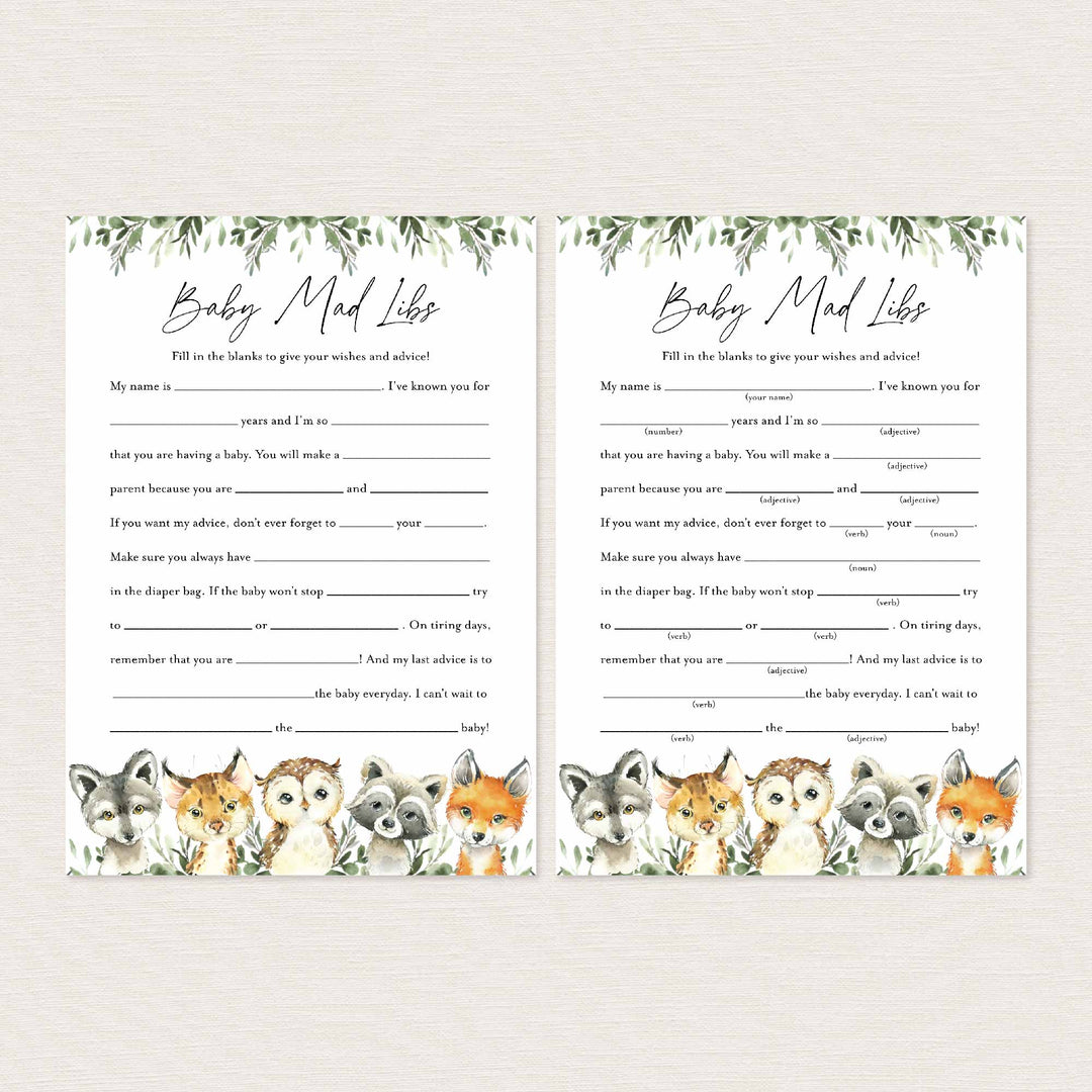 Little Woodland Baby Shower Mad Libs Printable