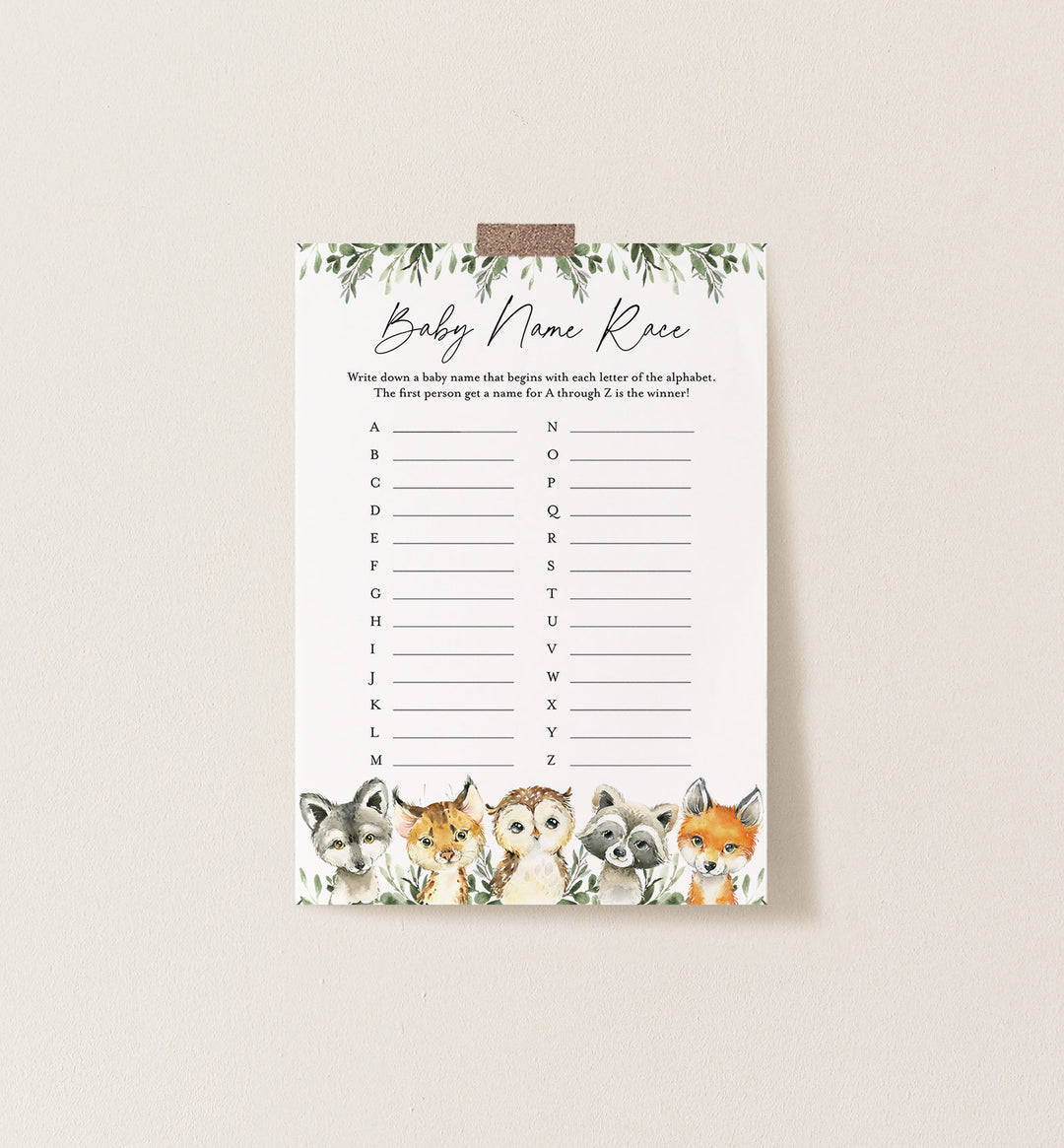 Little Woodland Baby Shower Name Race Game Printable