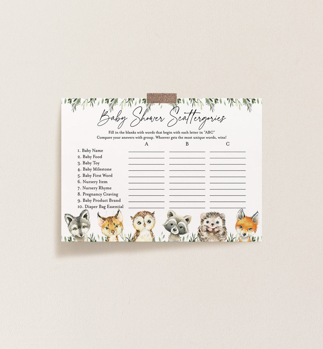 Little Woodland Baby Shower Scattergories Game Printable