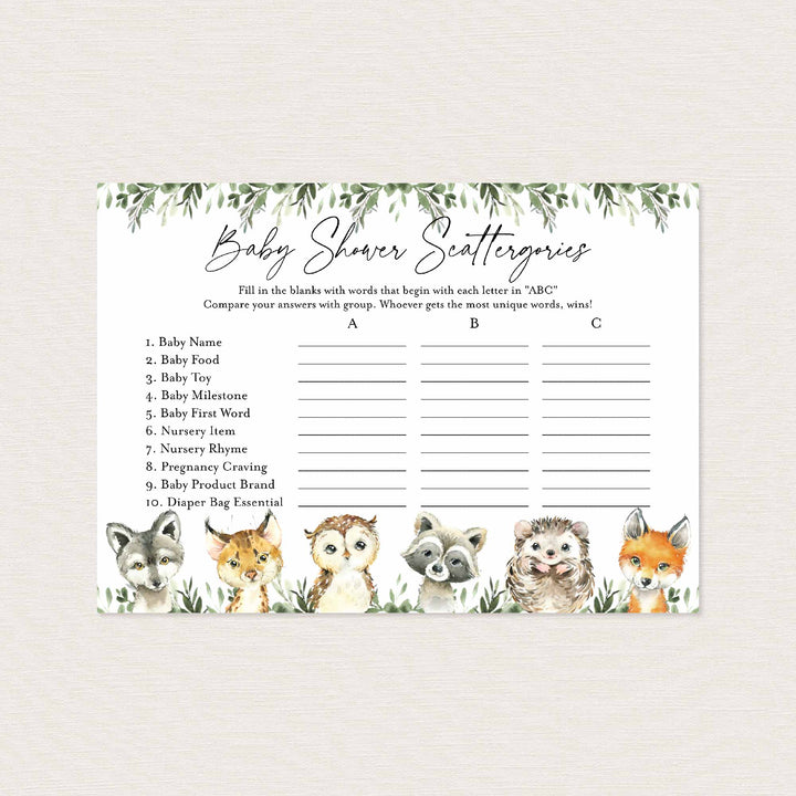 Little Woodland Baby Shower Scattergories Game Printable