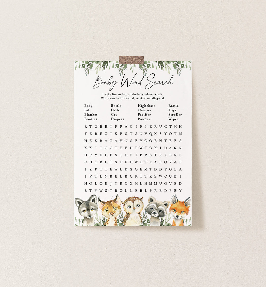 Little Woodland Baby Shower Word Search Game Printable