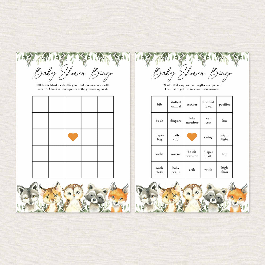 Little Woodland Baby Shower Bingo Game Printable