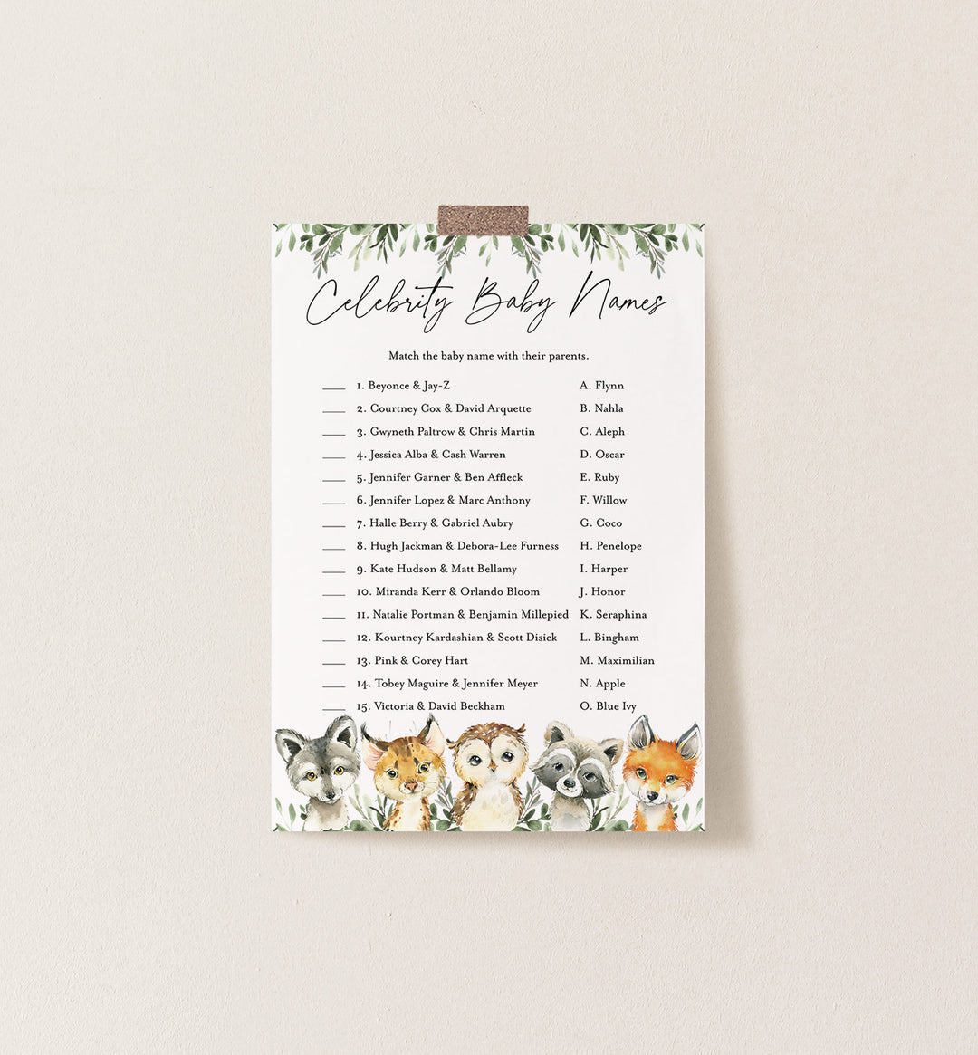 Little Woodland Baby Shower Celebrity Baby Names Game Printable