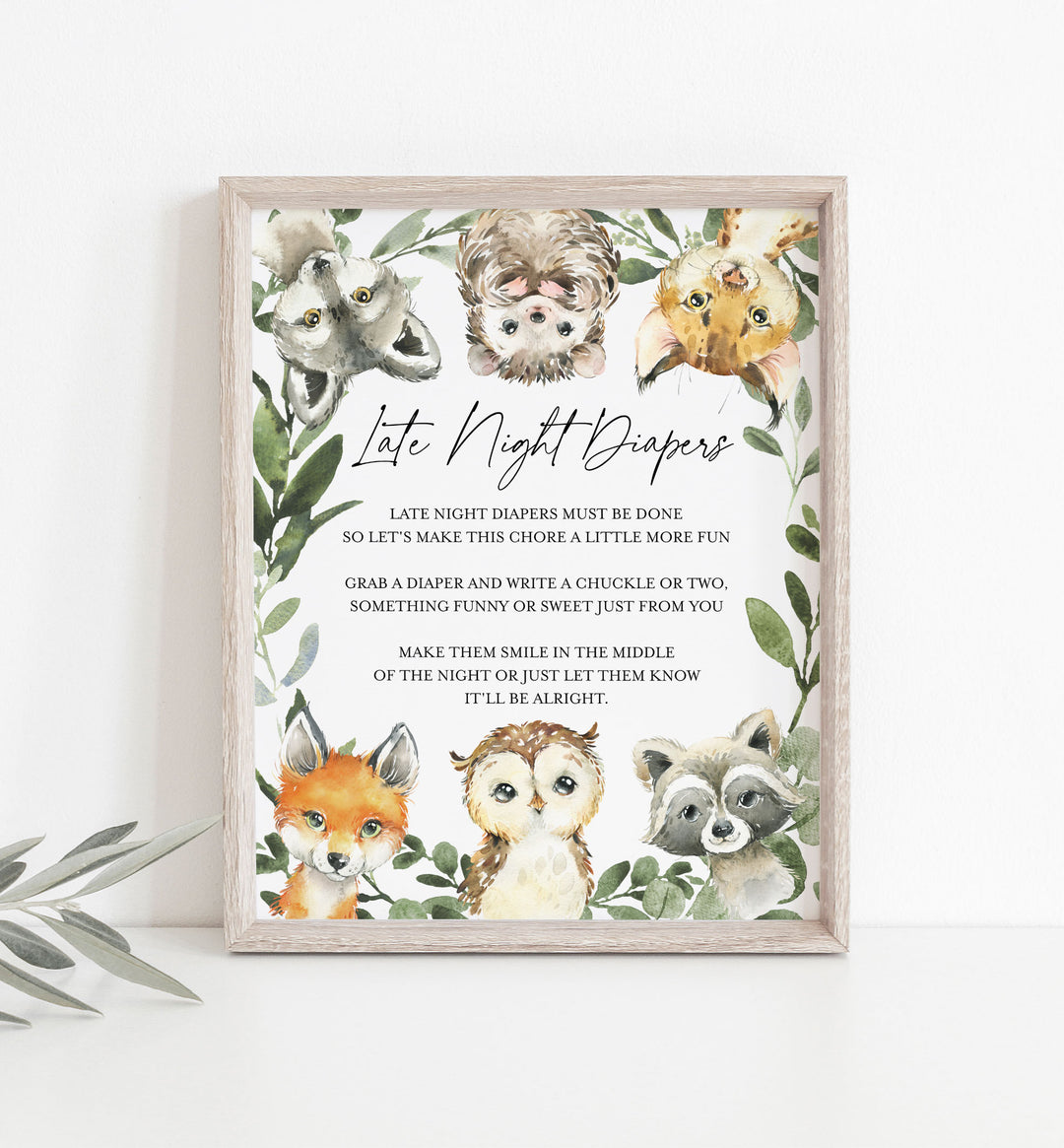 Little Woodland Baby Shower Diaper Thoughts or Late Night Diapers Printable