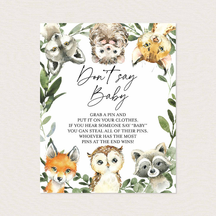 Little Woodland Baby Shower Don't Say Baby Game Printable