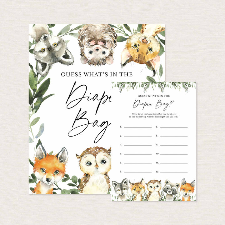 Little Woodland Baby Shower Guess What's In The Diaper Bag Game Printable