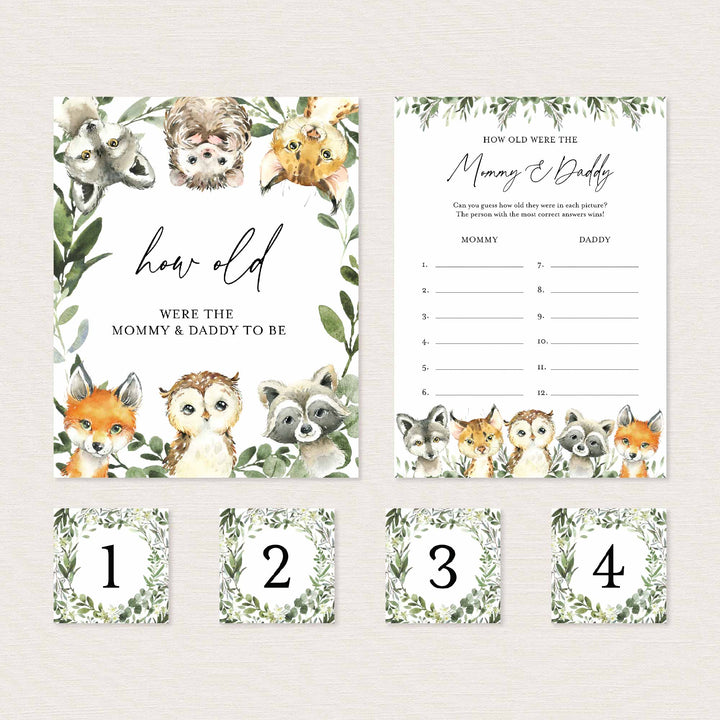 Little Woodland Baby Shower How Old Were The Mummy and Daddy To Be Game Printable