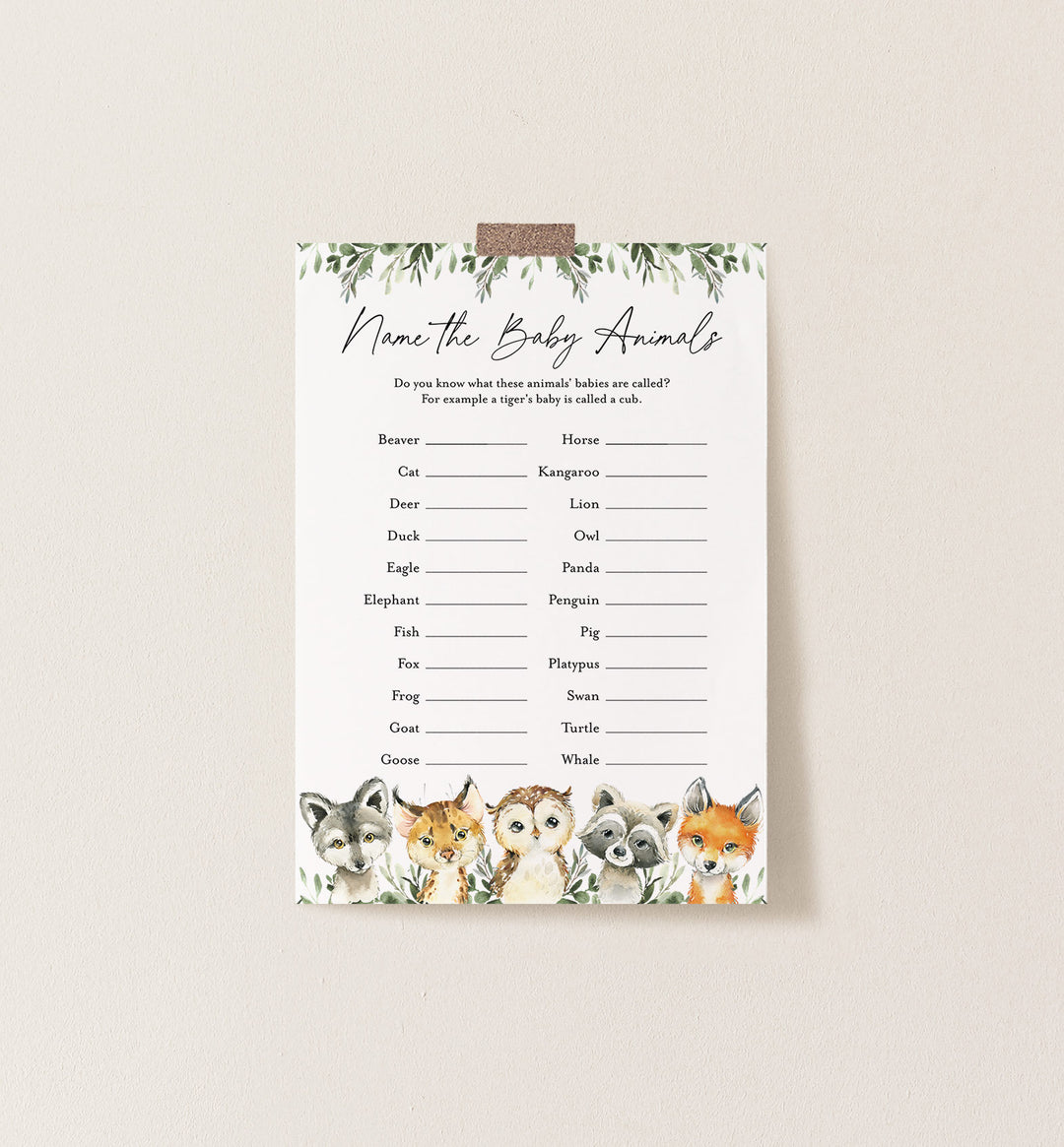 Little Woodland Baby Shower Name The Baby Animals Game Printable