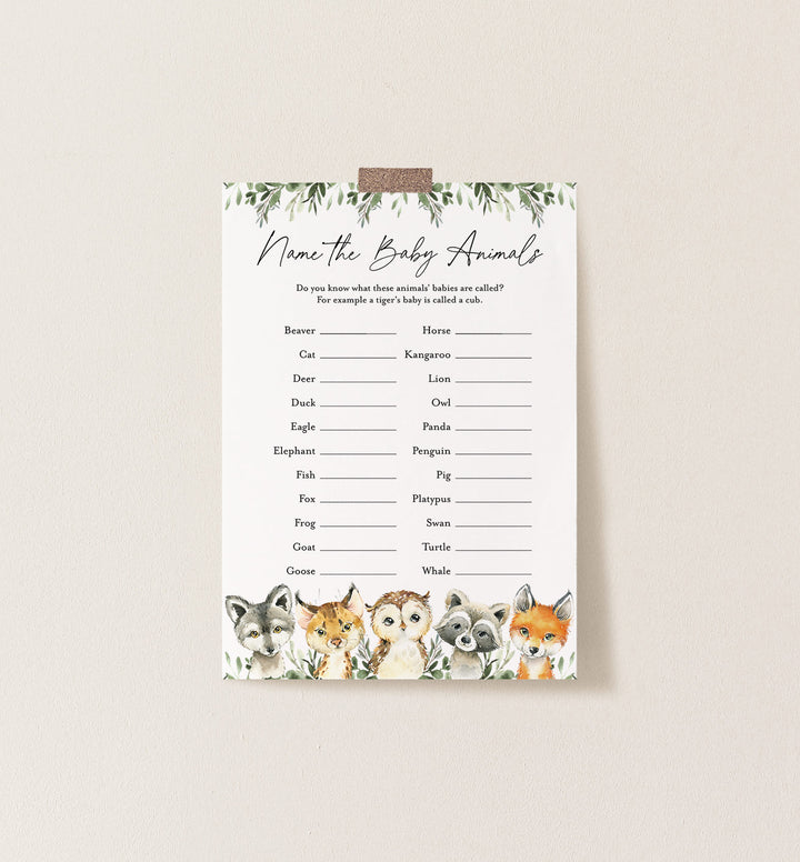 Little Woodland Baby Shower Name The Baby Animals Game Printable