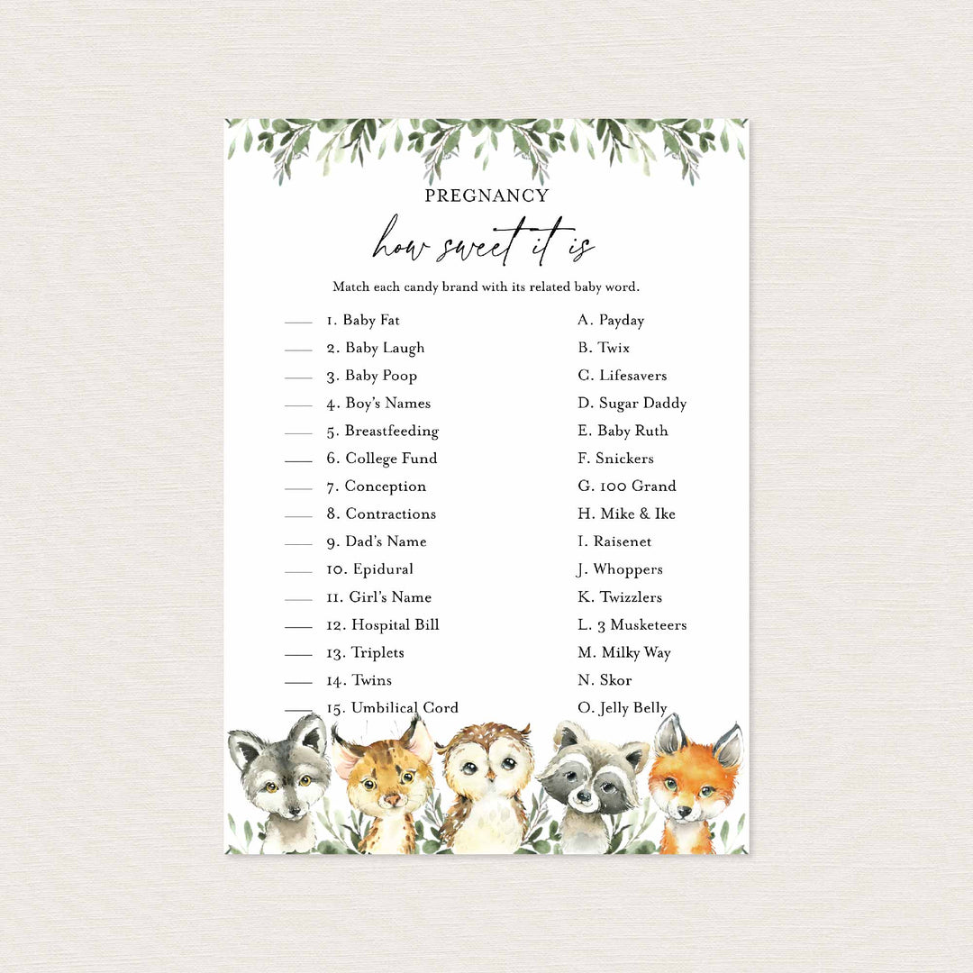 Little Woodland Baby Shower Pregnancy How Sweet It Is Game Printable