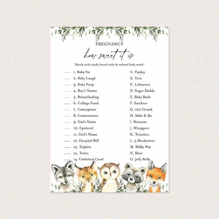 Little Woodland Baby Shower Pregnancy How Sweet It Is Game Printable