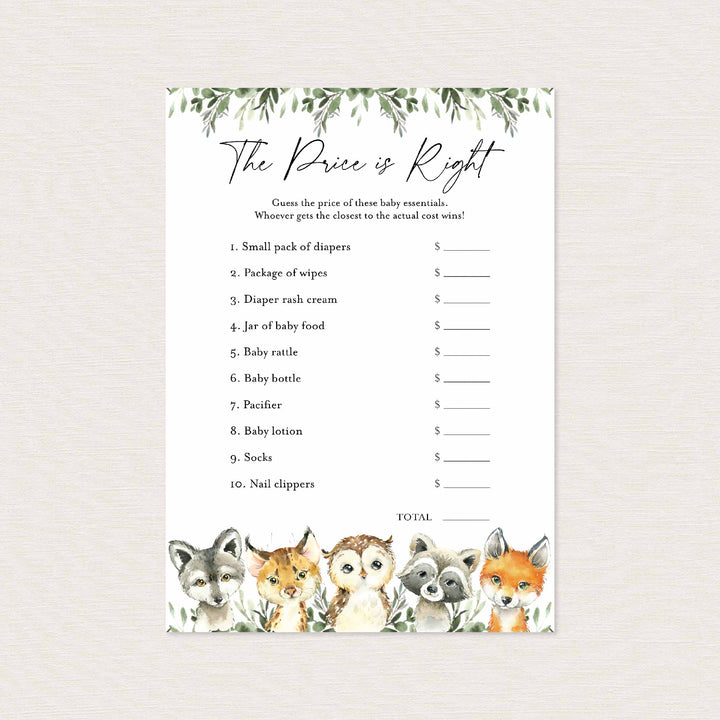 Little Woodland Baby Shower The Price Is Right Game Printable