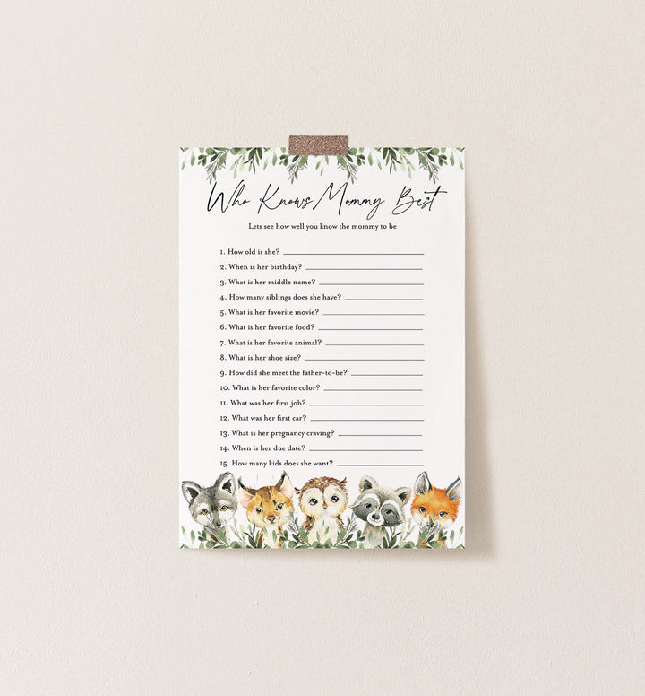 Little Woodland Baby Shower Who Knows Mummy Best Game Printable