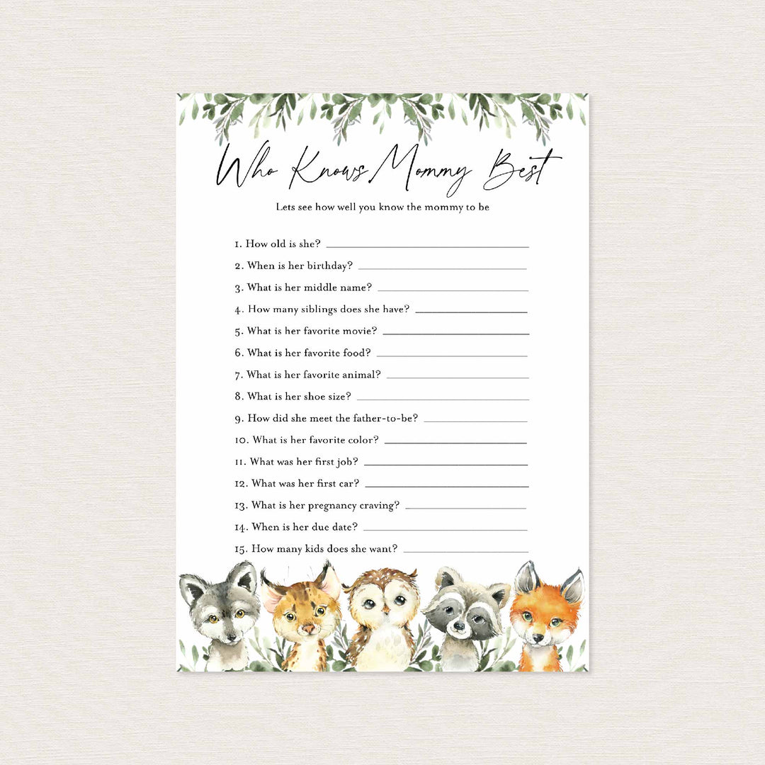 Little Woodland Baby Shower Who Knows Mummy Best Game Printable