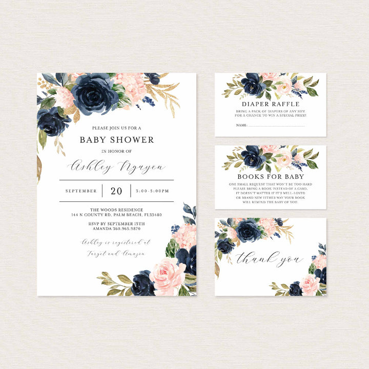 Navy Blush Baby Shower Suite Printable