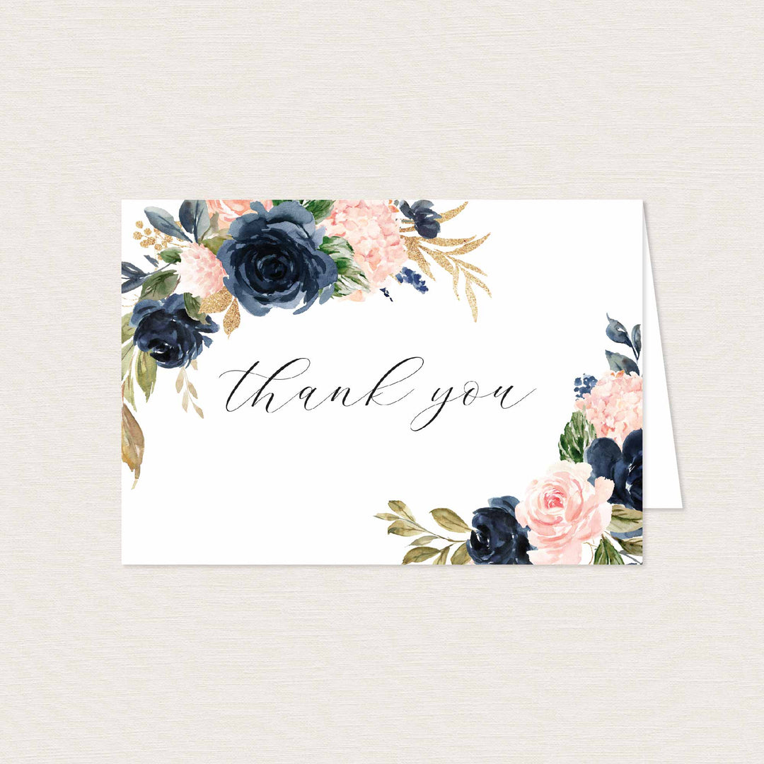 Navy Blush Baby Shower Thank You Card Printable